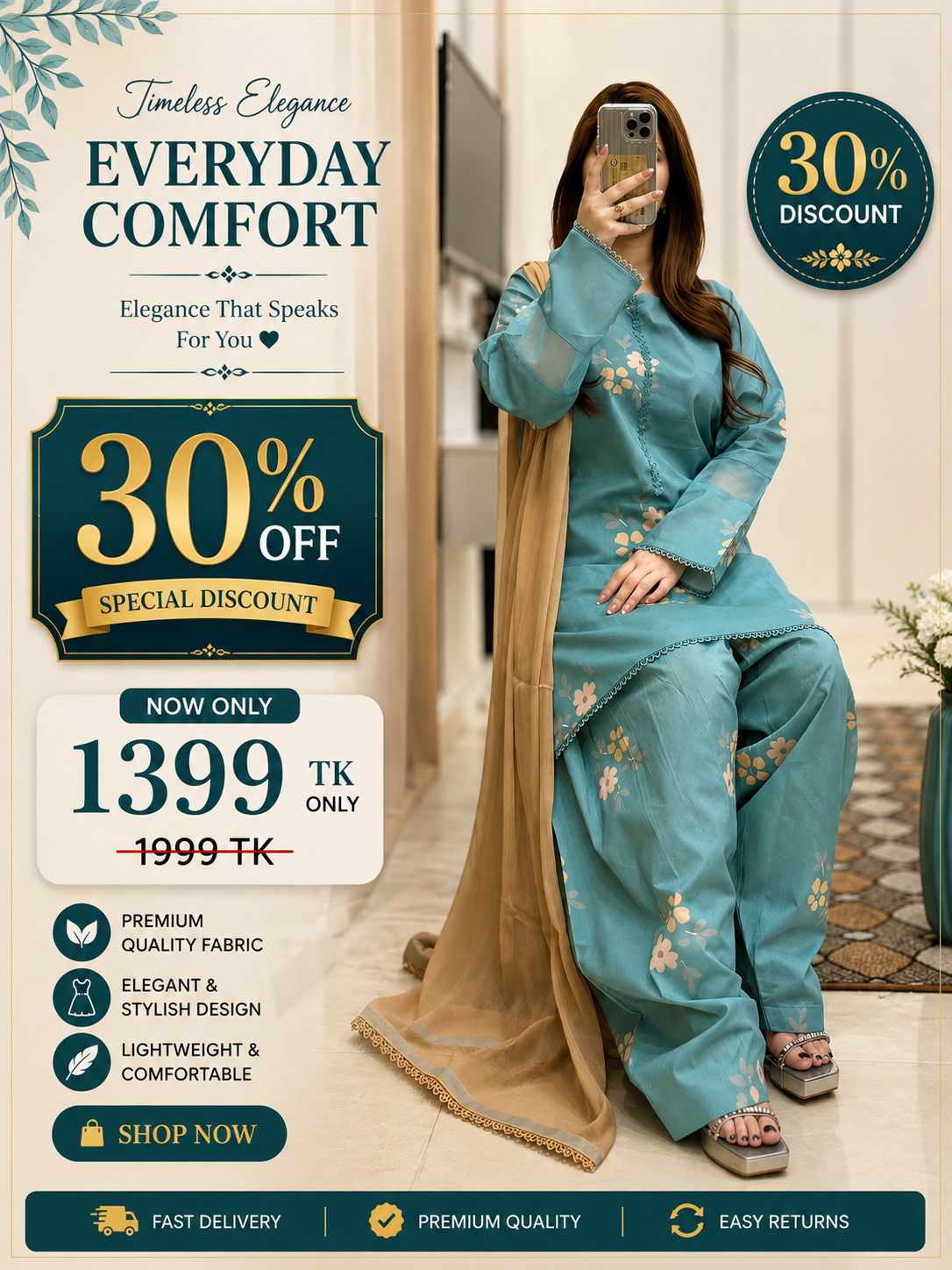 Sky Blue Printed Lawn Suit